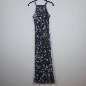 Express Womens Vintage Size 1/2 Halter Neck Maxi Dress Black Floral 90s NWT